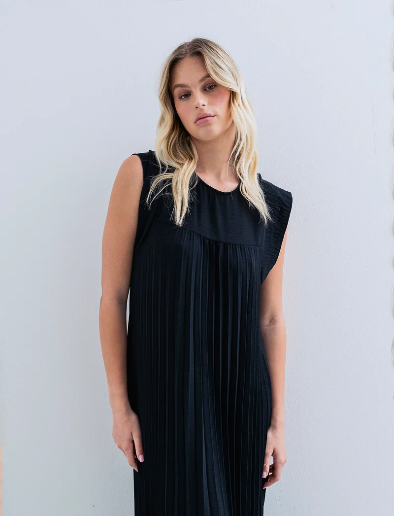 vestito lungo plisset giro manica - Nero