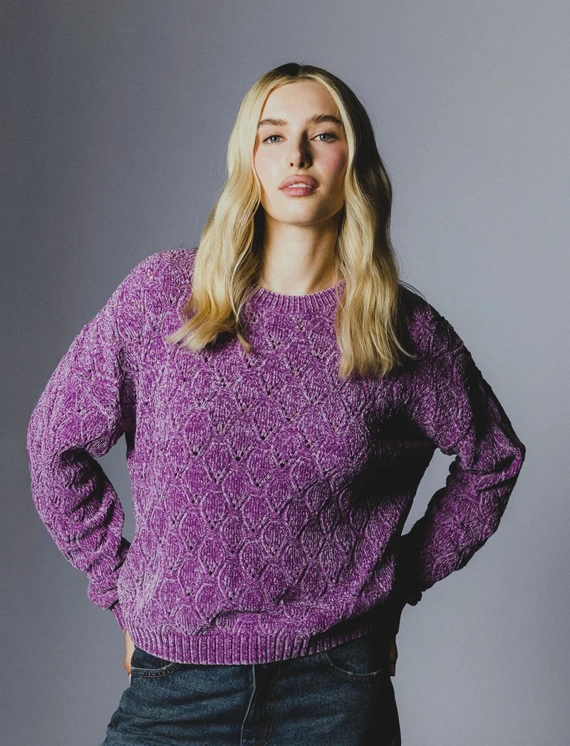 MAGLIA MANICA LUNGA CON INTARSI - Viola malva