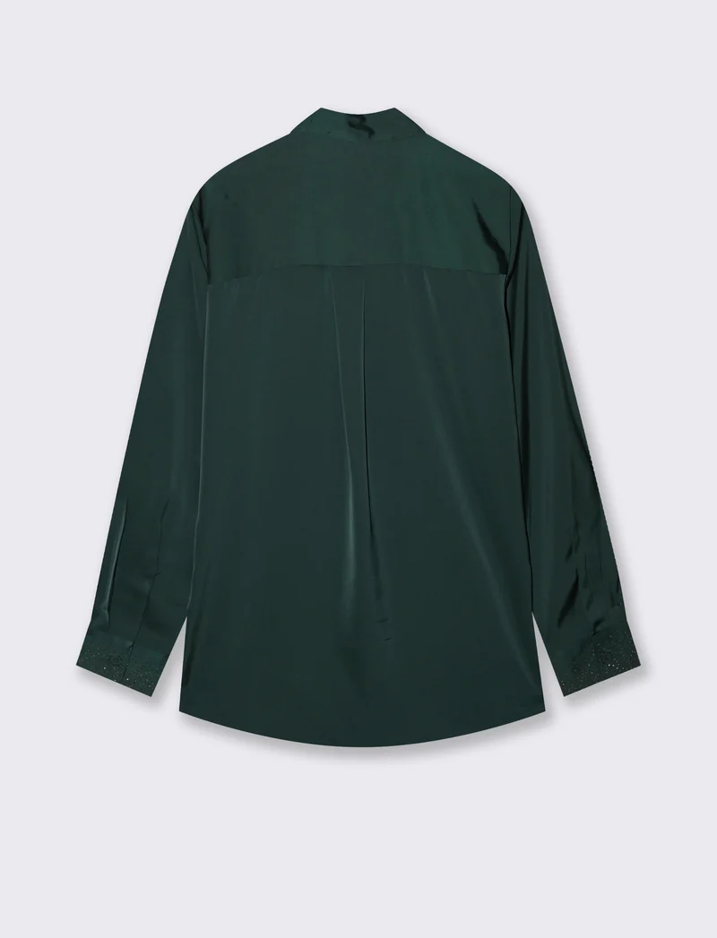 CAMICIA IN SATIN CON STRASS - Verde bosco