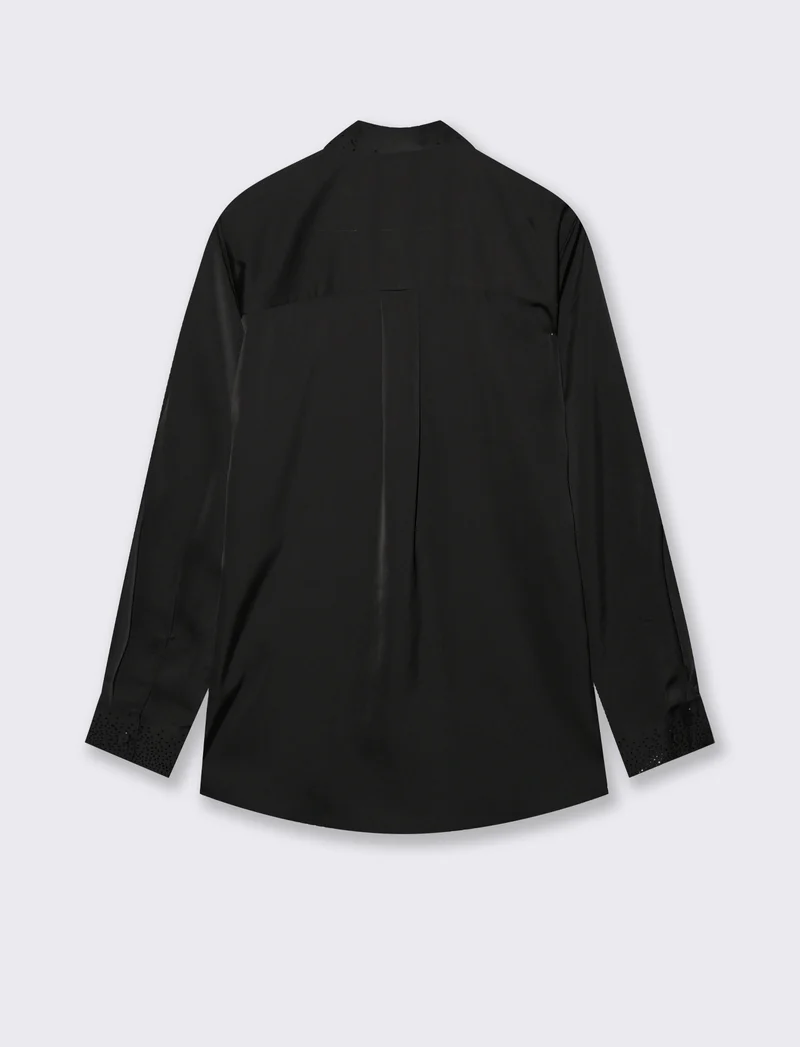CAMICIA IN SATIN CON STRASS - Nero
