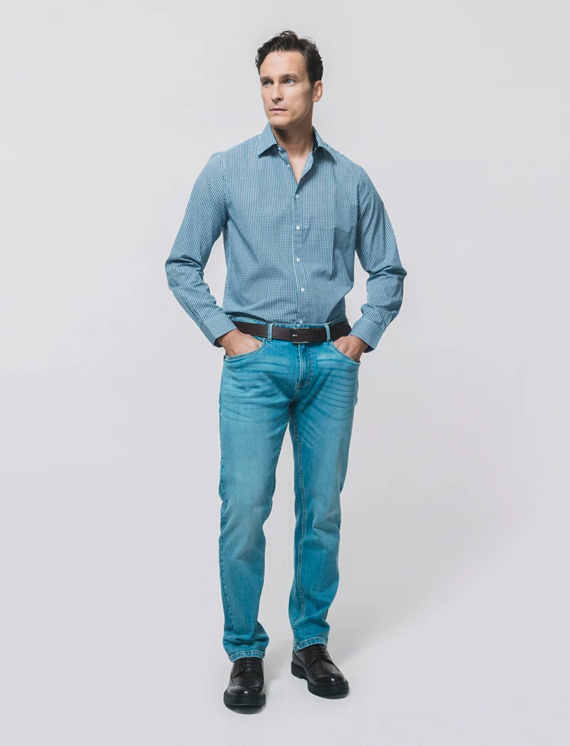 Camicia Regular Fit Easy Iron Unita e Fantasia - navy