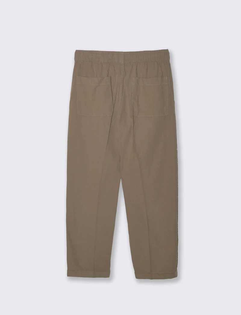 Pantaloni jogger in misto lino con tasche - Verde kaki