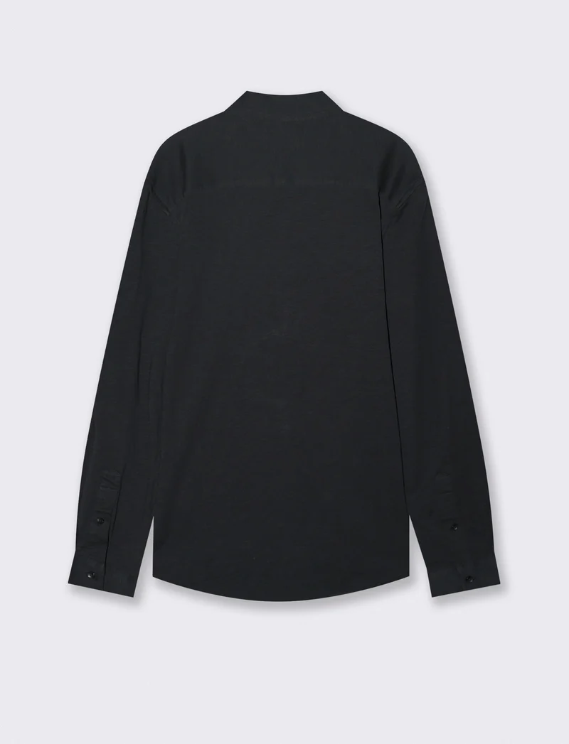 Camicia Jersey Slub Collo Coreano - Nero