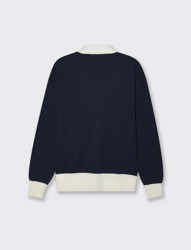 Cardigan Manica Lunga con Bordi Contrastanti - Blu