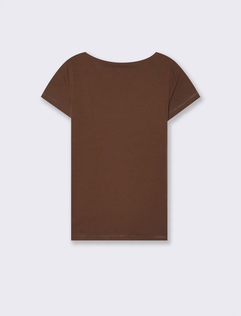 T-Shirt Basic con Scollo Quadrato - Marrone cioccolato