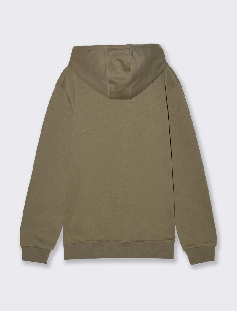 FELPA CON CAPPUCCIO E STAMPA - Grigio fango