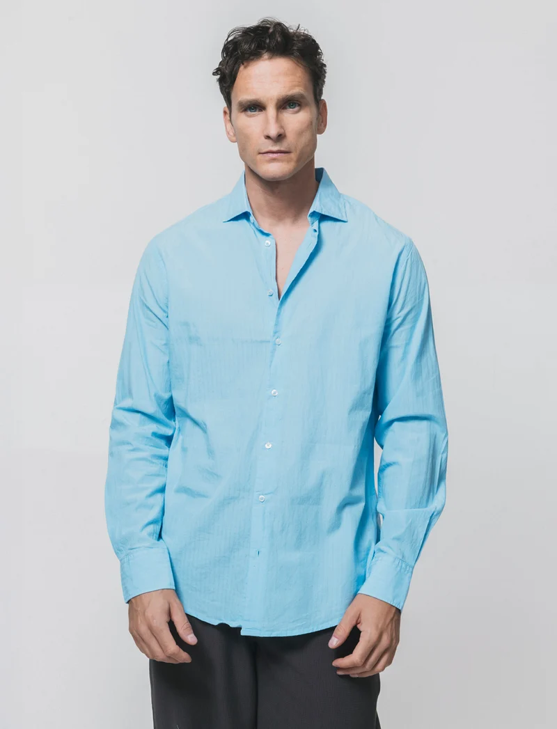 Camicia formale uomo regular fit strutturata - Azzurro