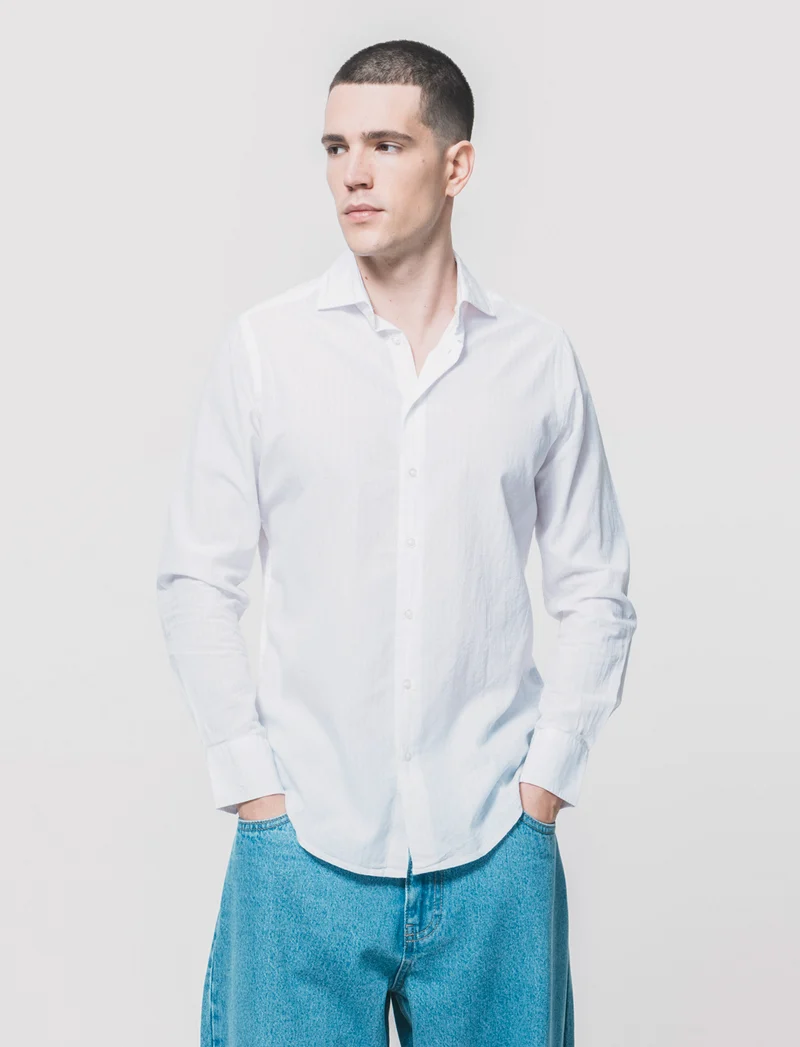 Camicia formale uomo regular fit strutturata - Bianco