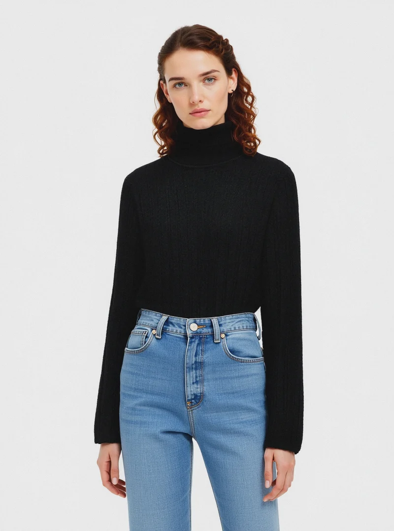 PULLOVER A TRECCE - Nero