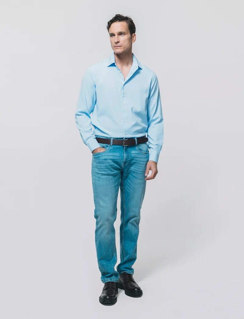 Camicia Formal Fit in Tessuto Jacquard - Celeste