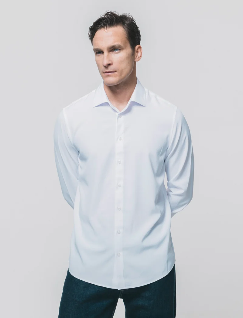 Camicia Formal Fit in Tessuto Jacquard - Bianco