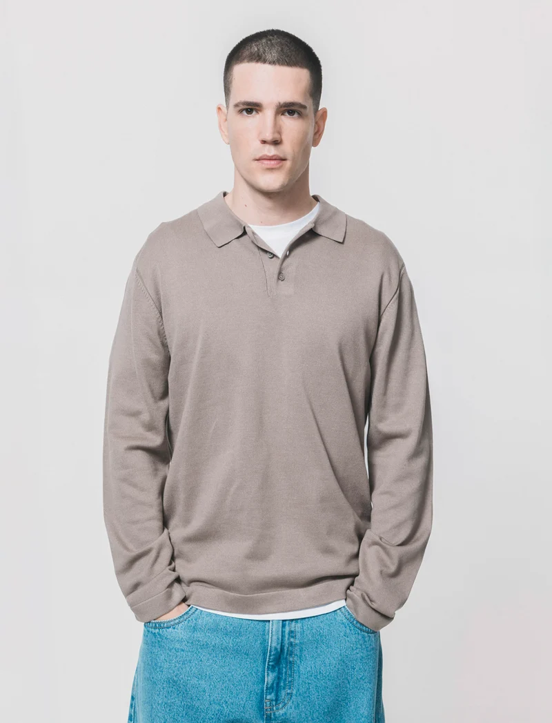 Maglia Polo con Colletto e Maniche Lunghe - Verde kaki