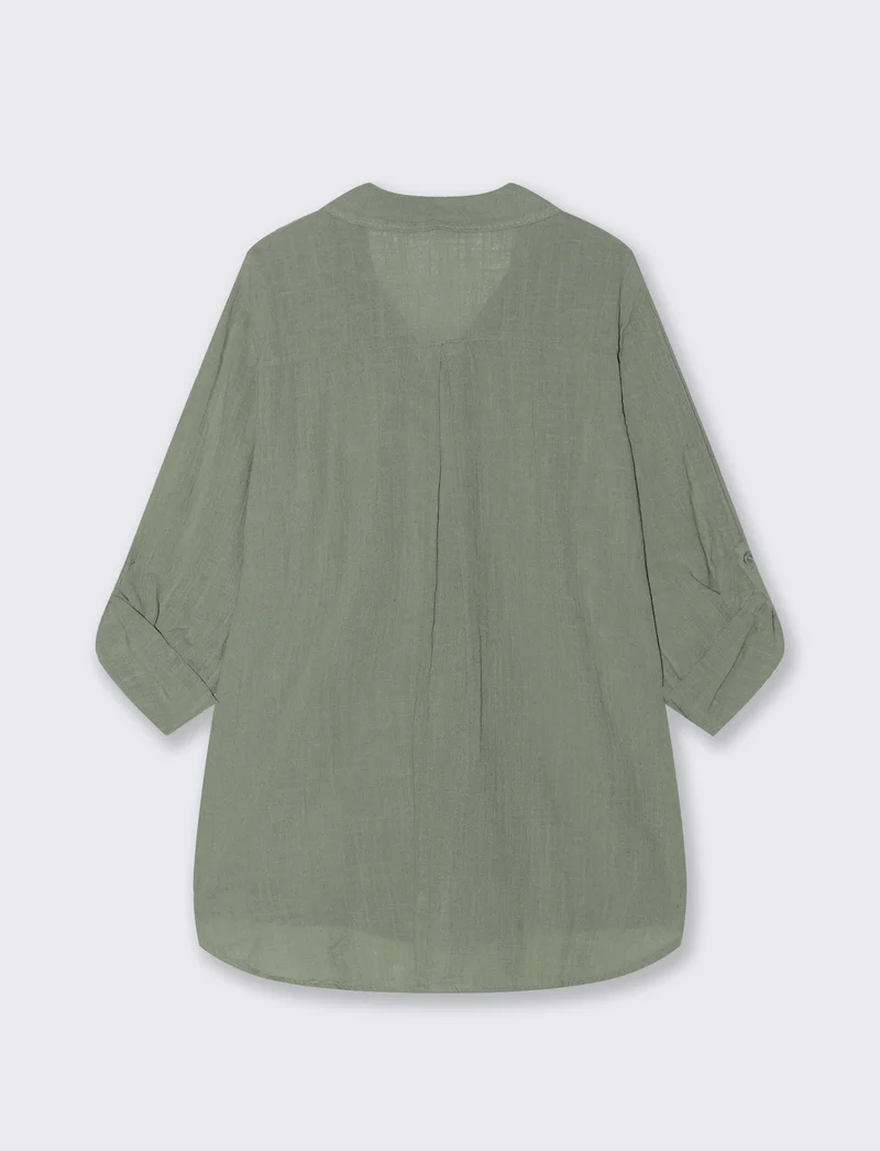 Camicia lunga in cotone per donna - Verde militare