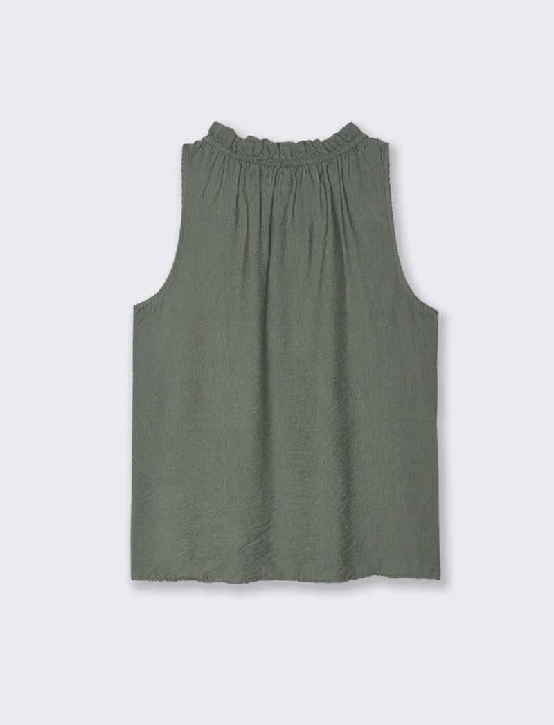 Top in cotone lavato con arriccio sul collo - Verde militare