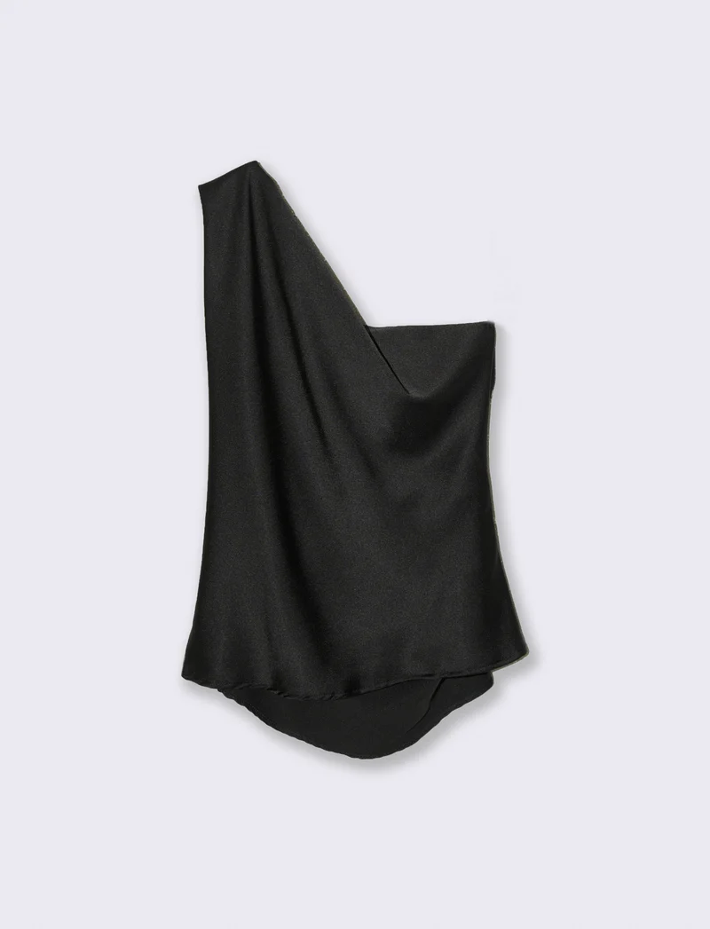 Top raso monospalla con accessorio - Nero