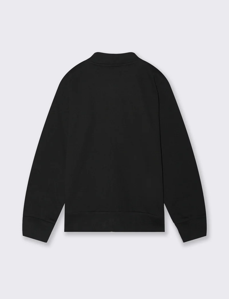 Felpa in cotone con zip e tasca marsupio - Nero