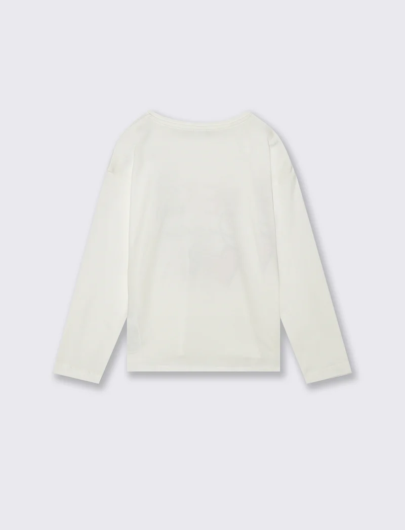 T-shirt manica lunga in cotone per bambina - Bianco latte
