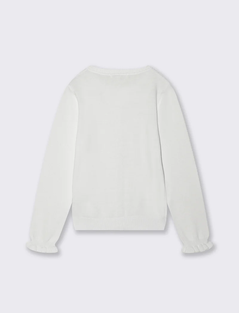 Cardigan girocollo in cotone per bambina - Bianco