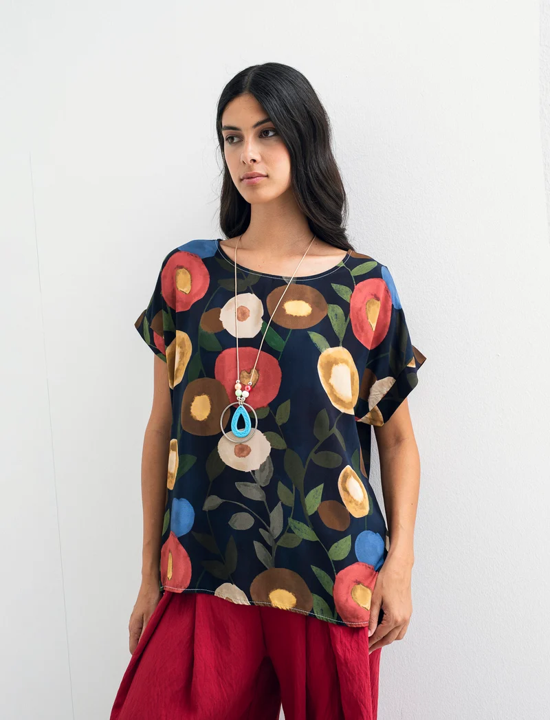 Casacca stampata con collana per donna - Blu
