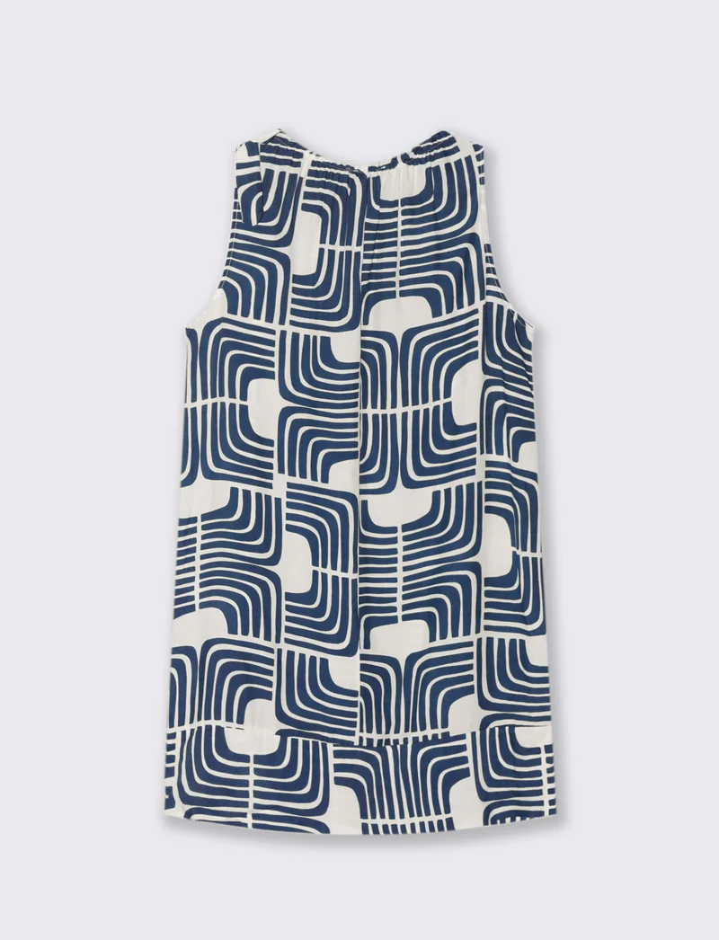 Vestito in viscosa stampato con arriccio - Blu