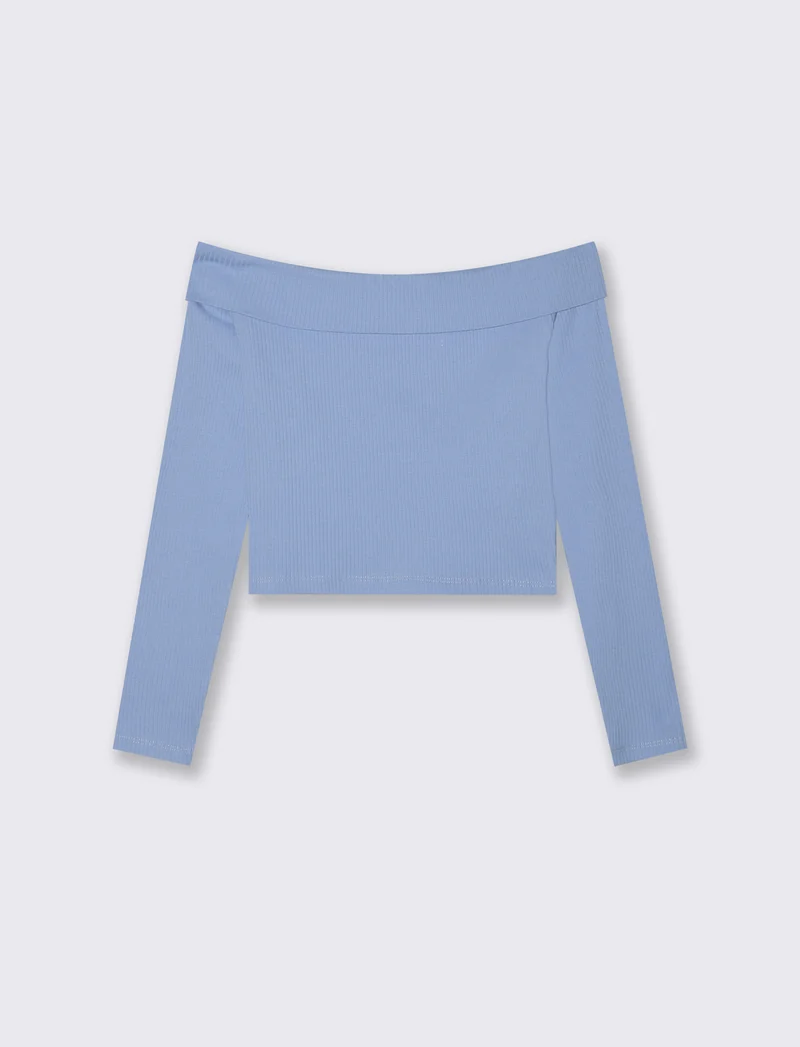T-shirt bambina manica lunga scollo barca - Azzurro