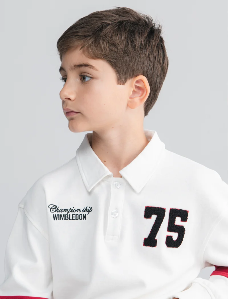 Felpa polo oversize con patch e ricami - Bianco latte