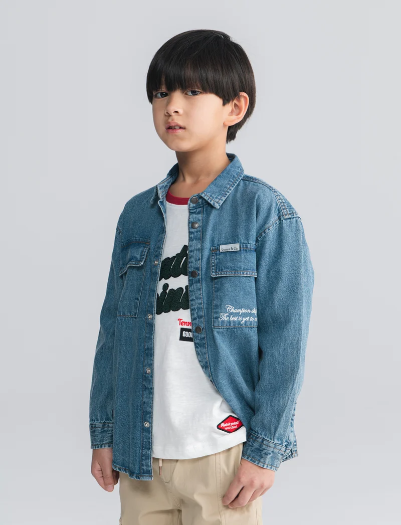 Camicia denim oversize con applicazioni - Denim