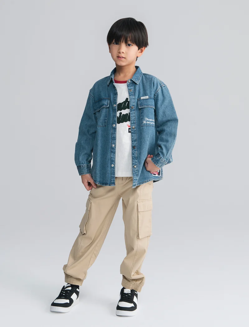 Camicia denim oversize con applicazioni - Denim