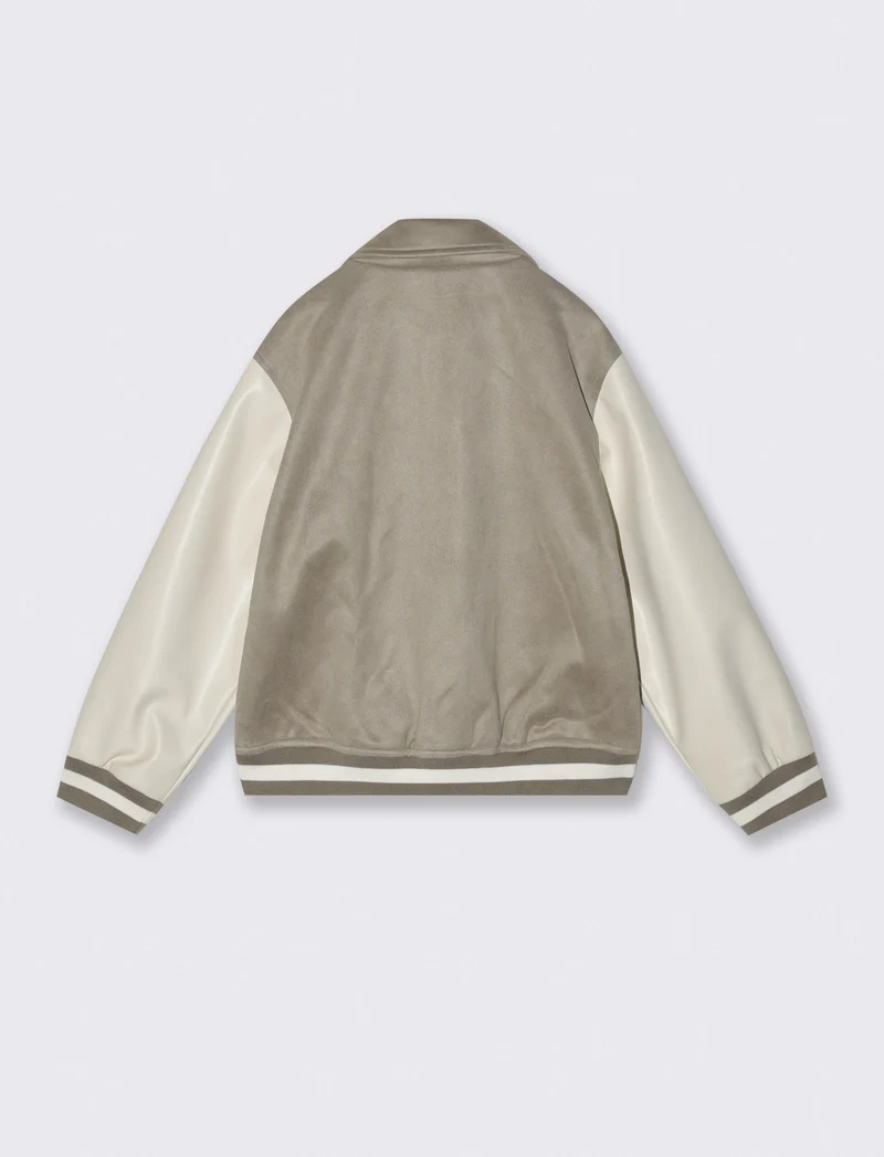 Bomber varsity oversize con zip e patch - Grigio tortora
