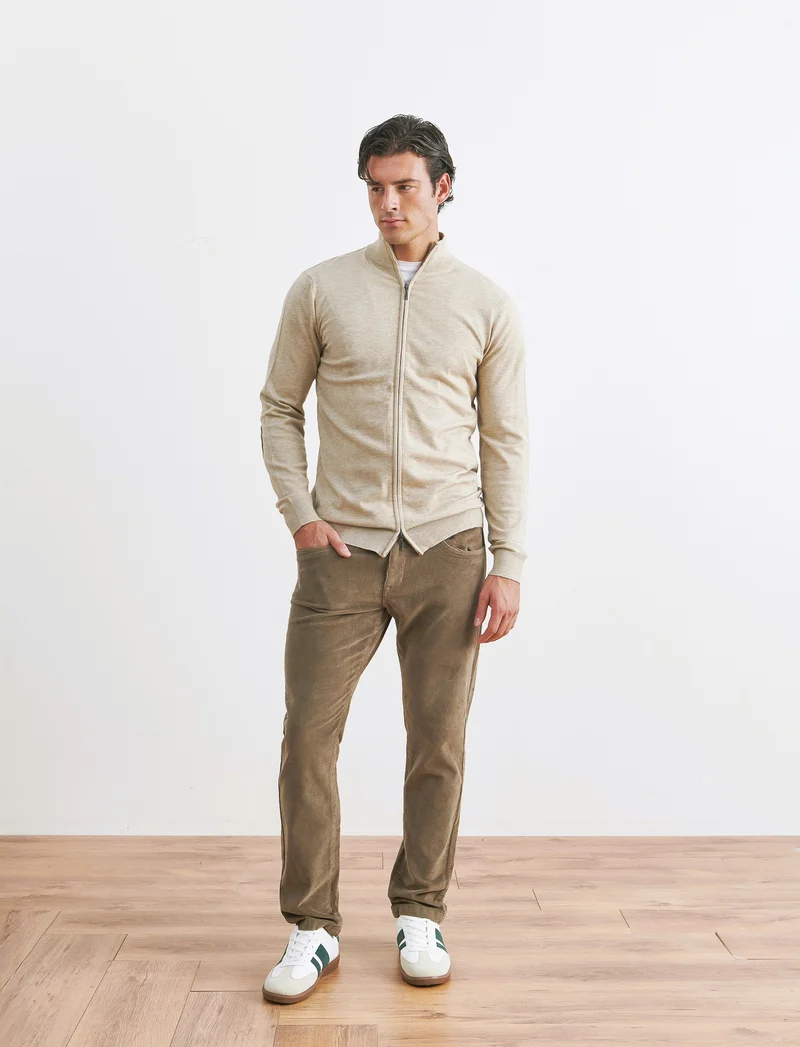 PANTALONI 5 TASCHE IN VELLUTO - Grigio fango