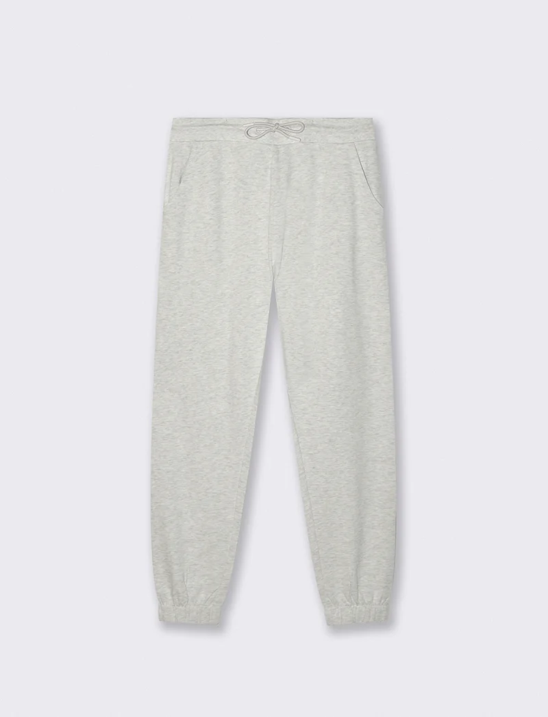 Pantaloni Jogger Basic in Felpa con Tasche - Grigio mel.