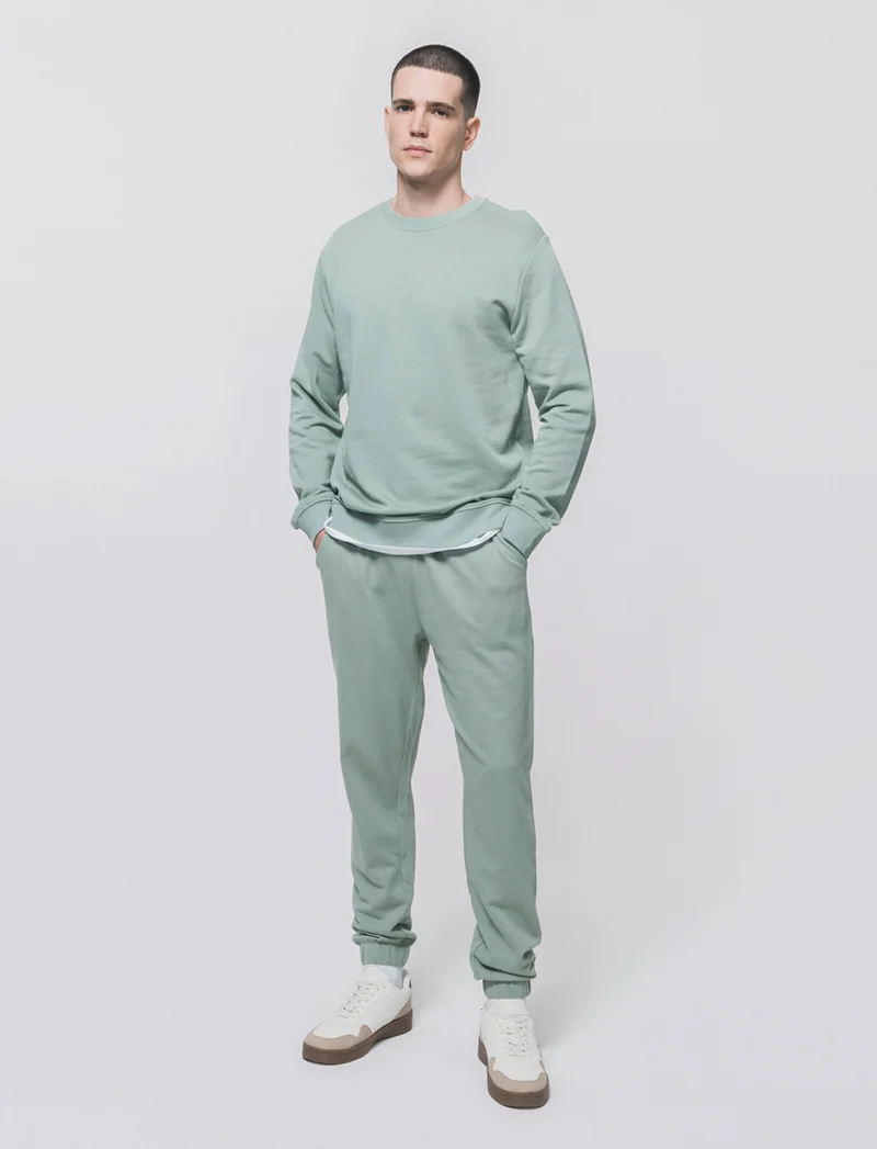 Felpa basic girocollo in cotone 100% - Verde salvia