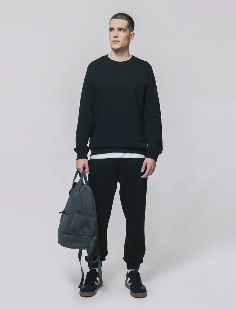 Felpa basic girocollo in cotone 100% - Nero
