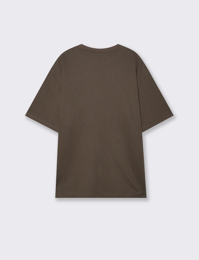 T-shirt girocollo in cotone jacquard - Moro