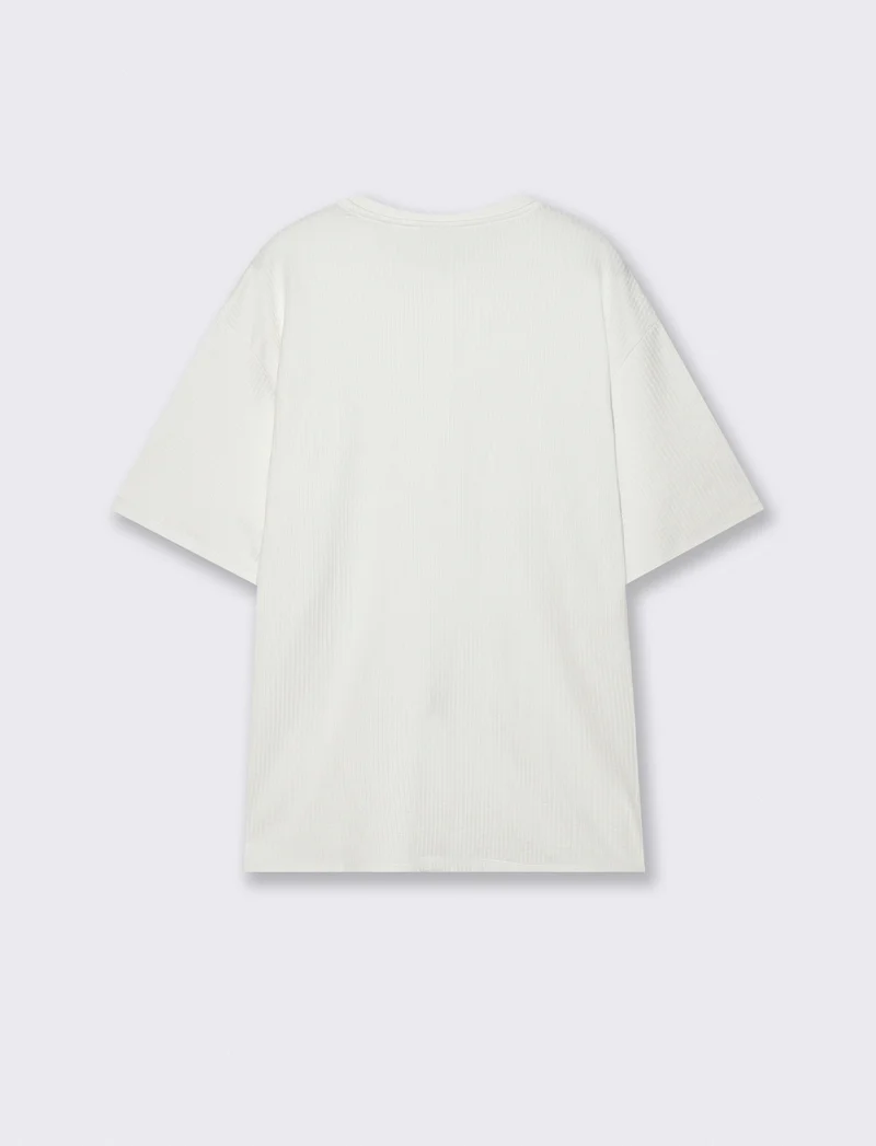 T-shirt girocollo in cotone jacquard - Bianco
