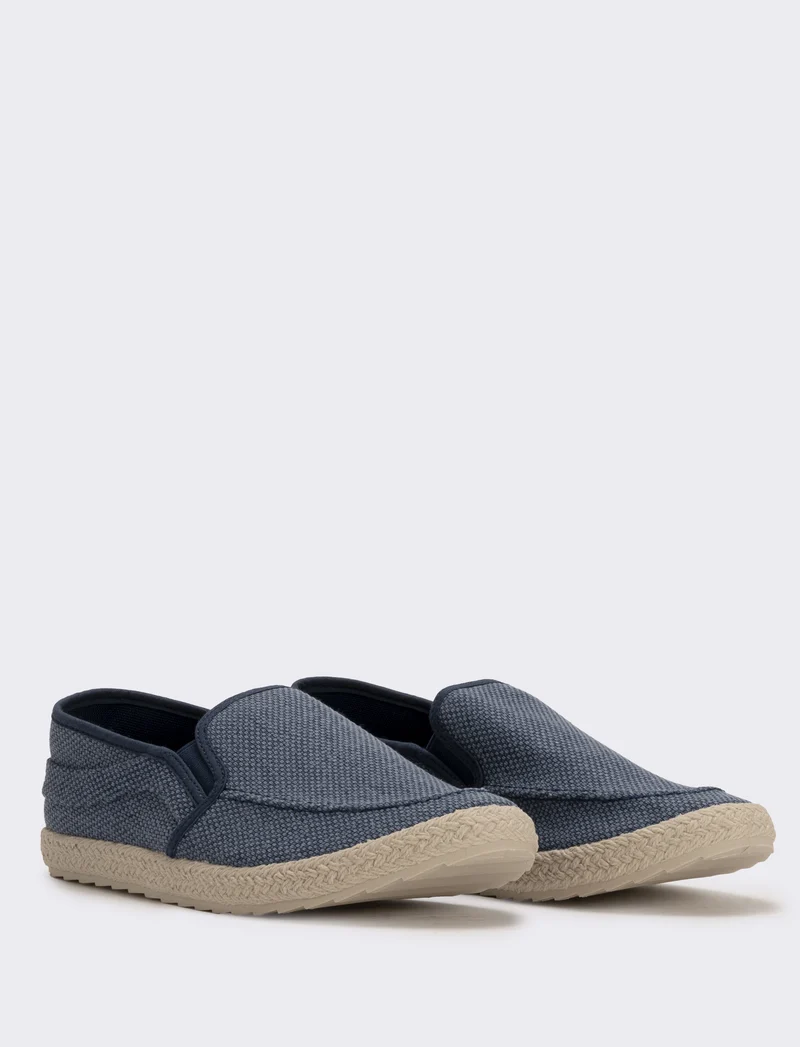 Slip-on uomo in tessuto con suola corda - Blu
