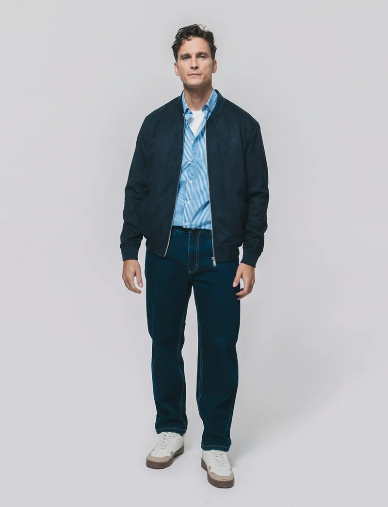 Giubbotto bomber effetto scamosciato - Blu