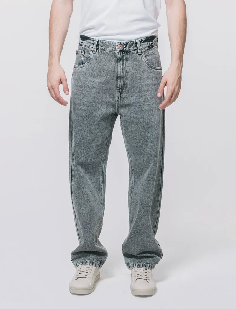 Jeans Baggy Fit Grigio Medio Slavato - Grigio