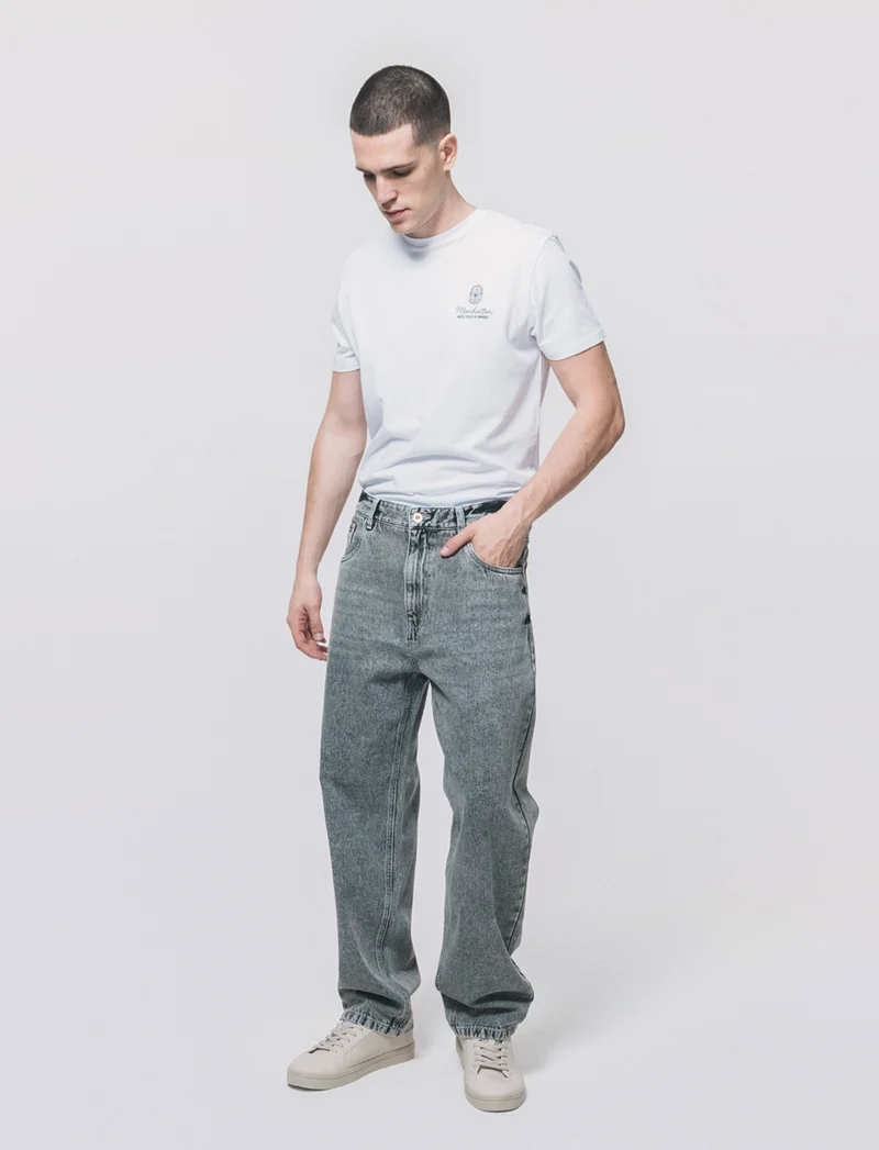 Jeans Baggy Fit Grigio Medio Slavato - Grigio
