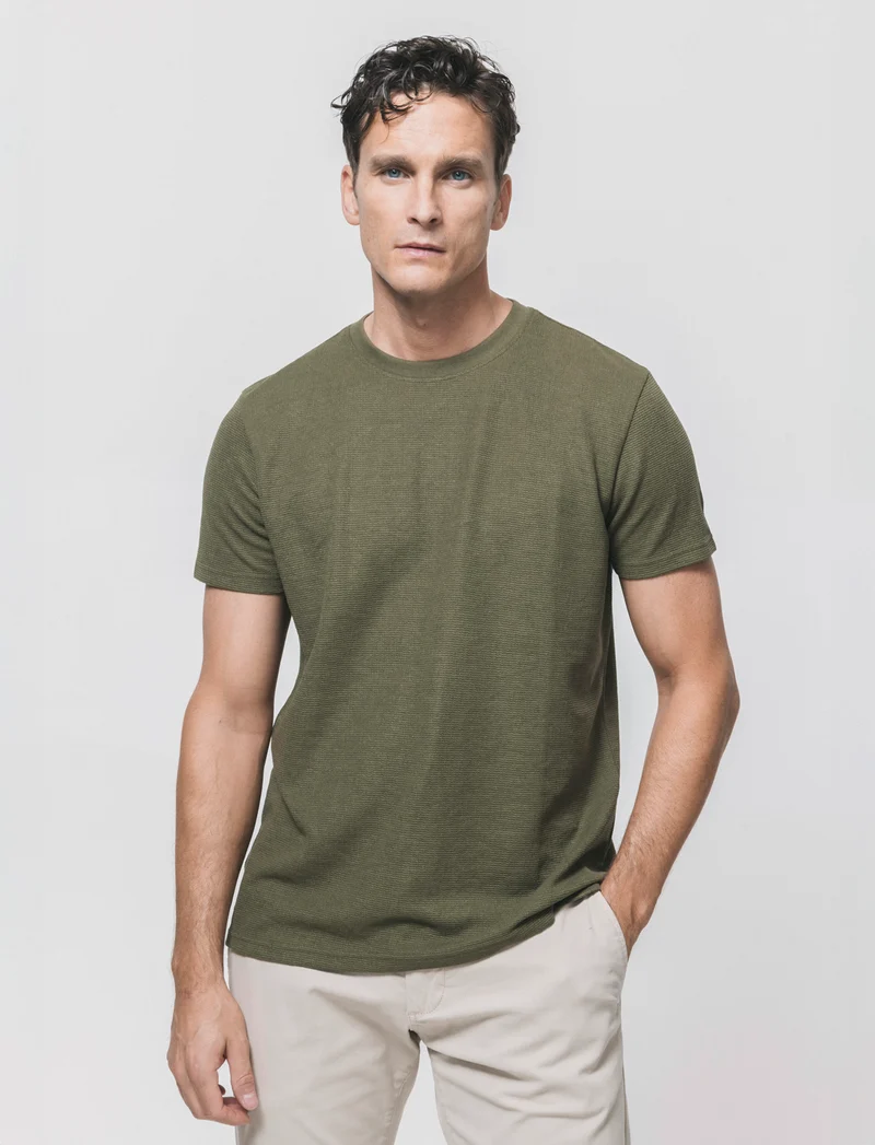 T-shirt Waffle Regular Fit Maniche Corte - Verde oliva