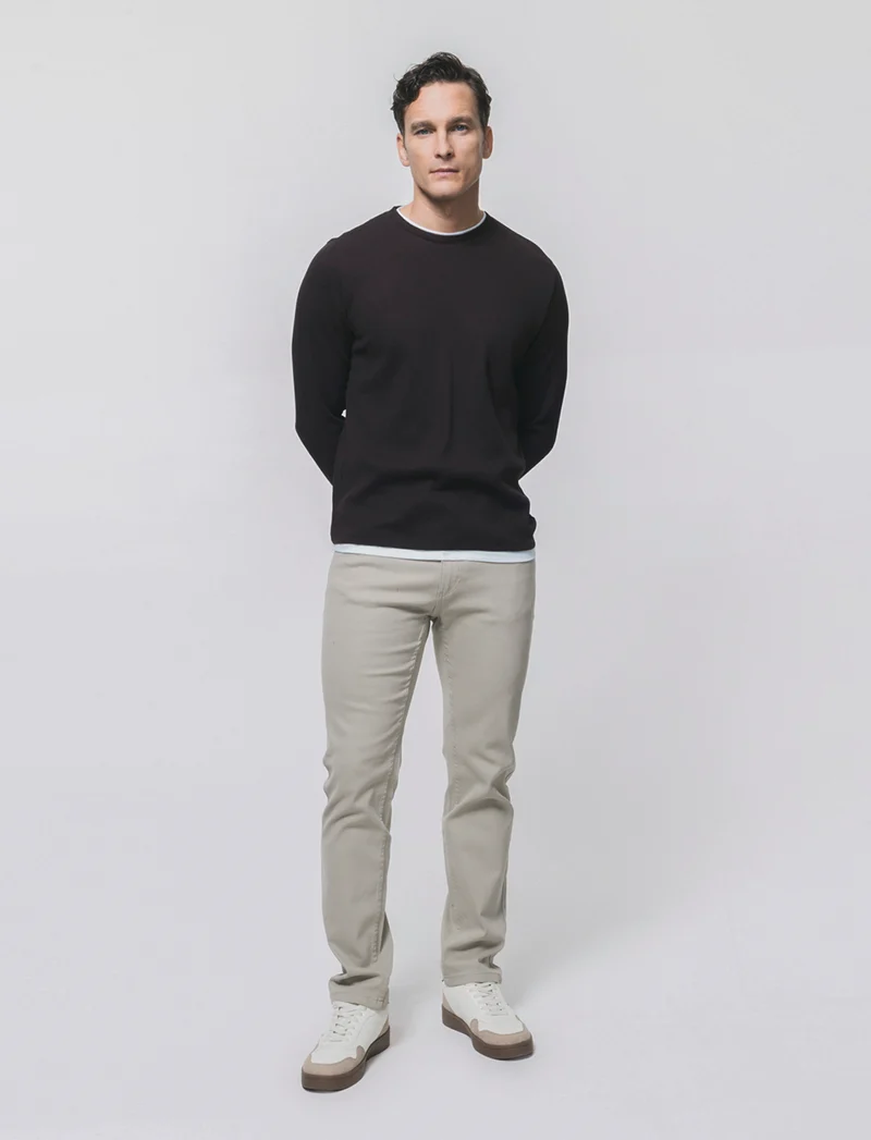Maglia girocollo waffel in misto cotone - Moro
