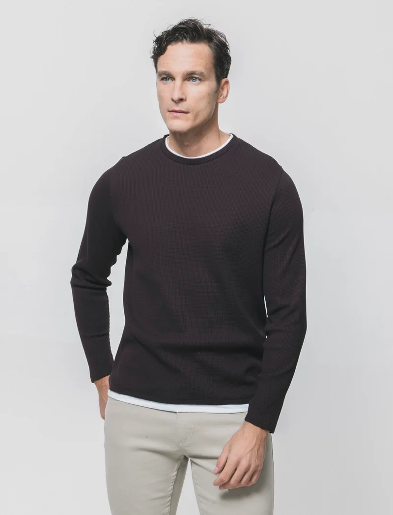 Maglia girocollo waffel in misto cotone - Moro