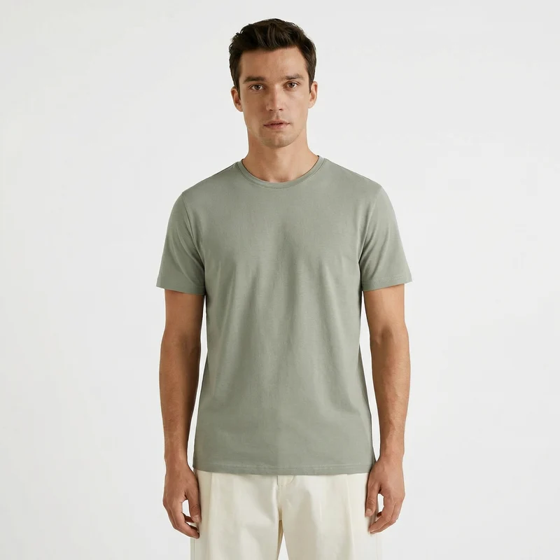 T-shirt slim fit in cotone elasticizzato - Verde salvia