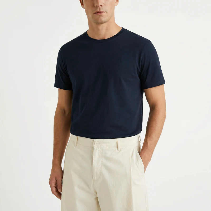 T-shirt slim fit in cotone elasticizzato - Blu notte