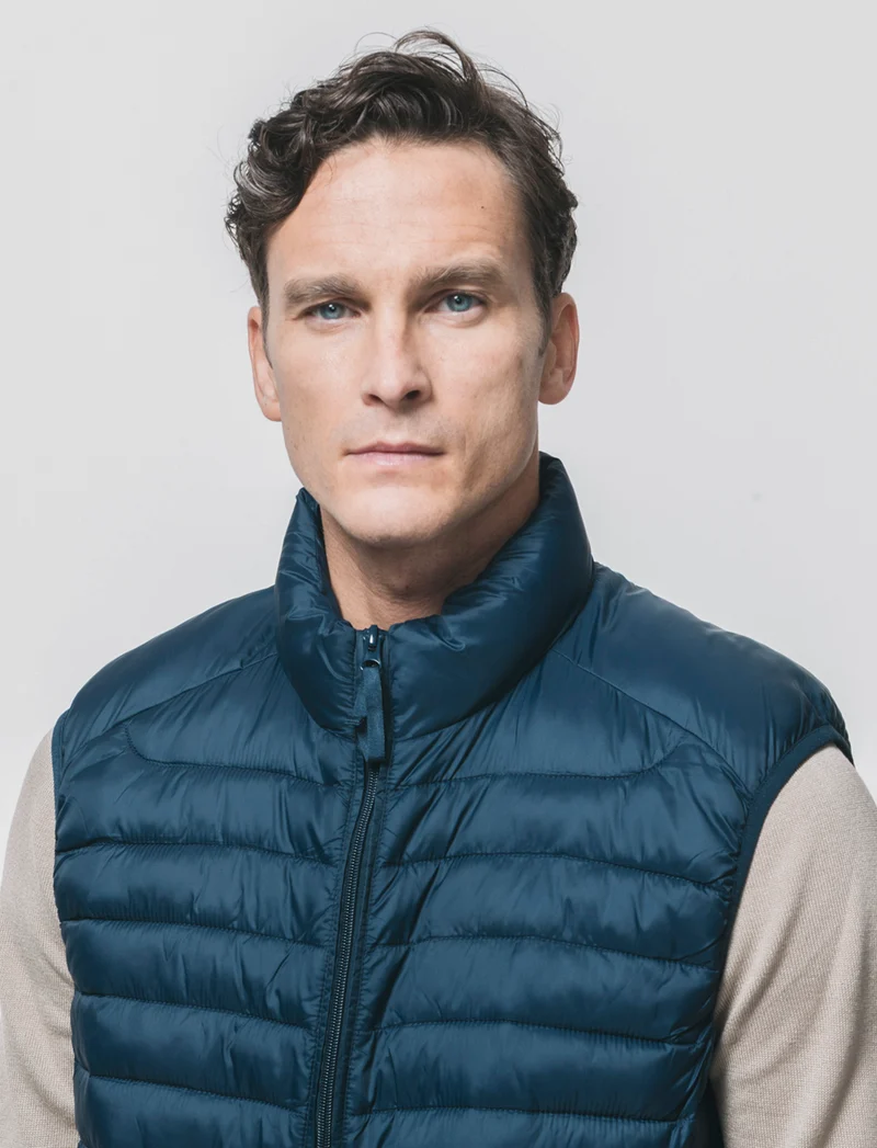 Giubbotto Gilet Piumino Imbottito Collo Alto - Blu
