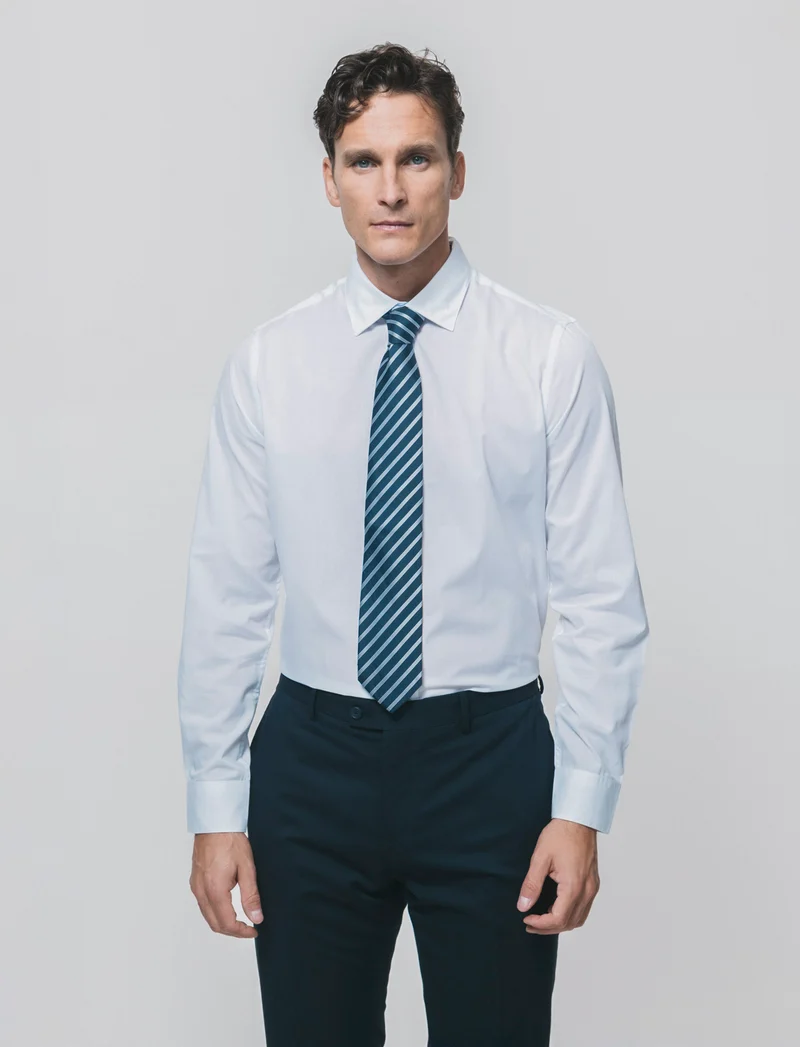 Camicia Regular Fit Easy Iron Unita e Fantasia - Bianco