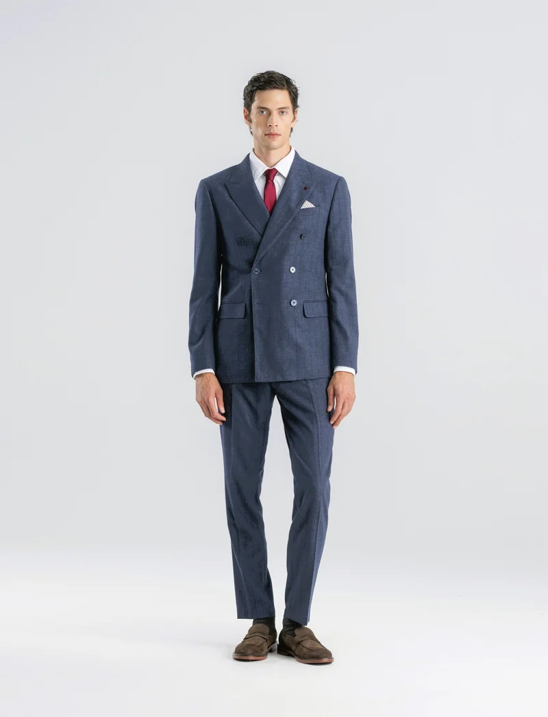 BLAZER A RIGHE DOPPIOPETTO DA COMPLETO - Blu