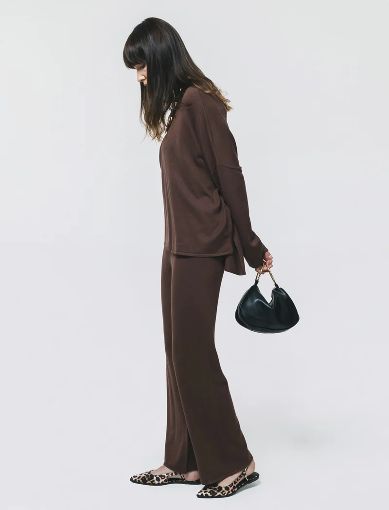 Pantalone in Maglia con Elastico Vita - Marrone