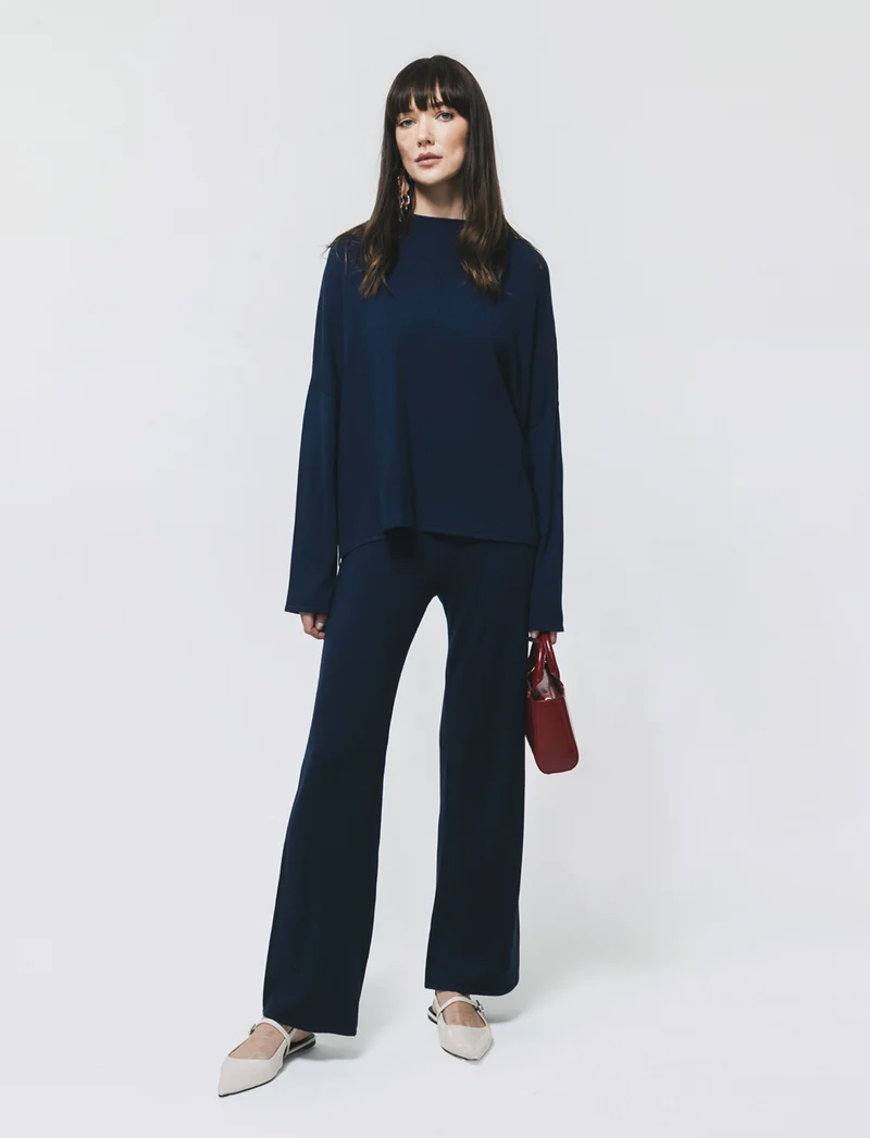 Pantalone in Maglia con Elastico Vita - Blu