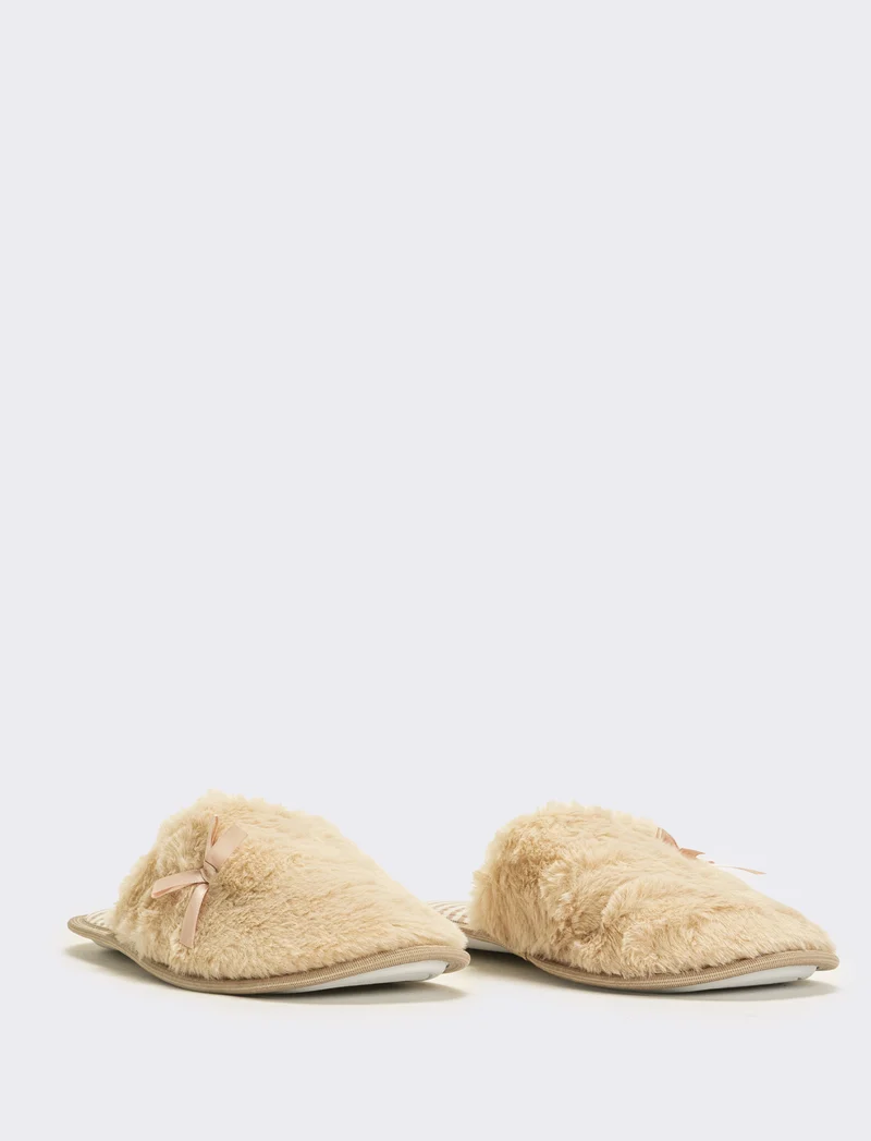 Pantofola donna con fiocco - Beige